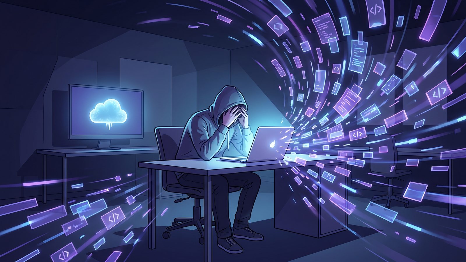 Mac developer frustrated by an iCloud Drive sync queue stalled on a busy code project