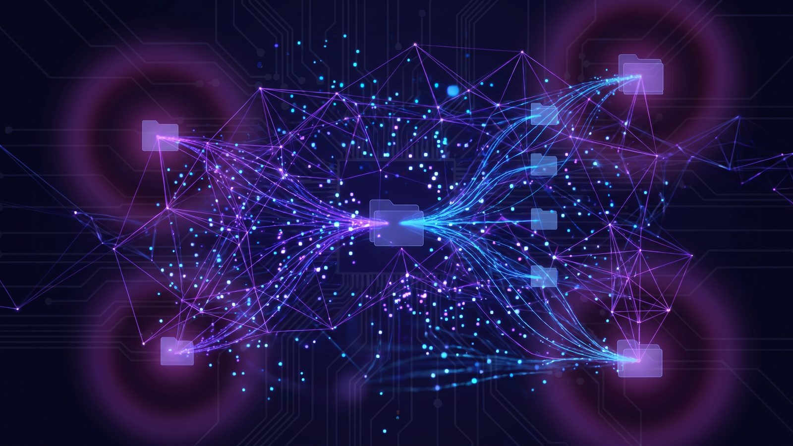 Abstract visualization of a folder sync job clogged by generated dependency files and caches