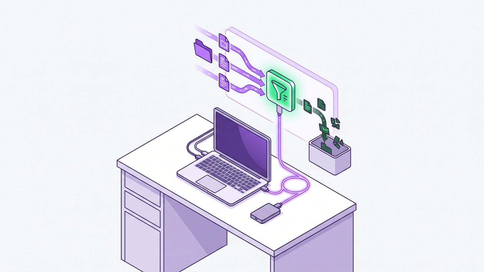 Organized Mac developer backup workflow with clean source files copied through a filter