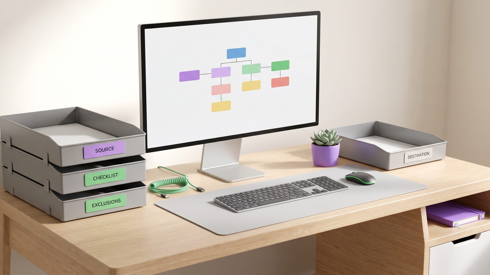 Organized Mac developer backup workflow with filtered source files and clean destination mirror