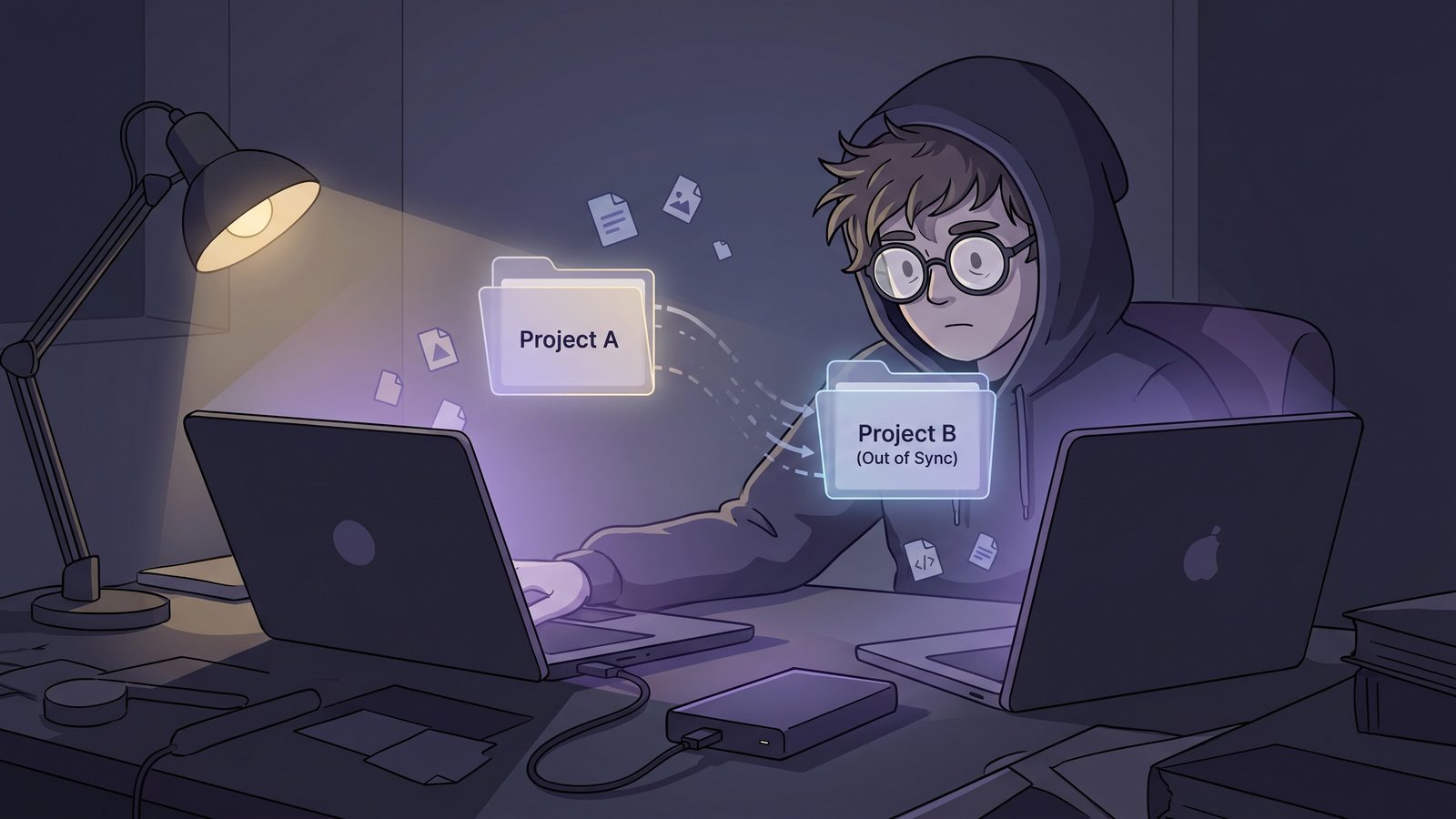 Mac developer trying to keep two project folders in sync without copying dependency clutter