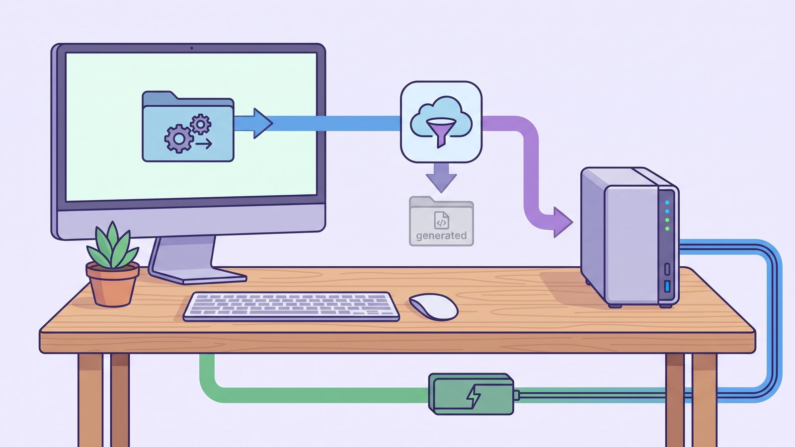 Organized Mac developer sync workflow sending only clean project files to Synology NAS